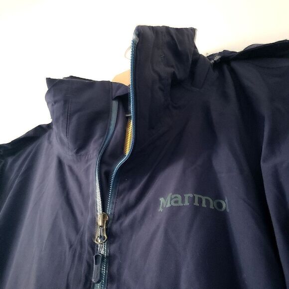 Marmot Hooded Jacket Blue Colorblock Adjustable L - Picture 10 of 14
